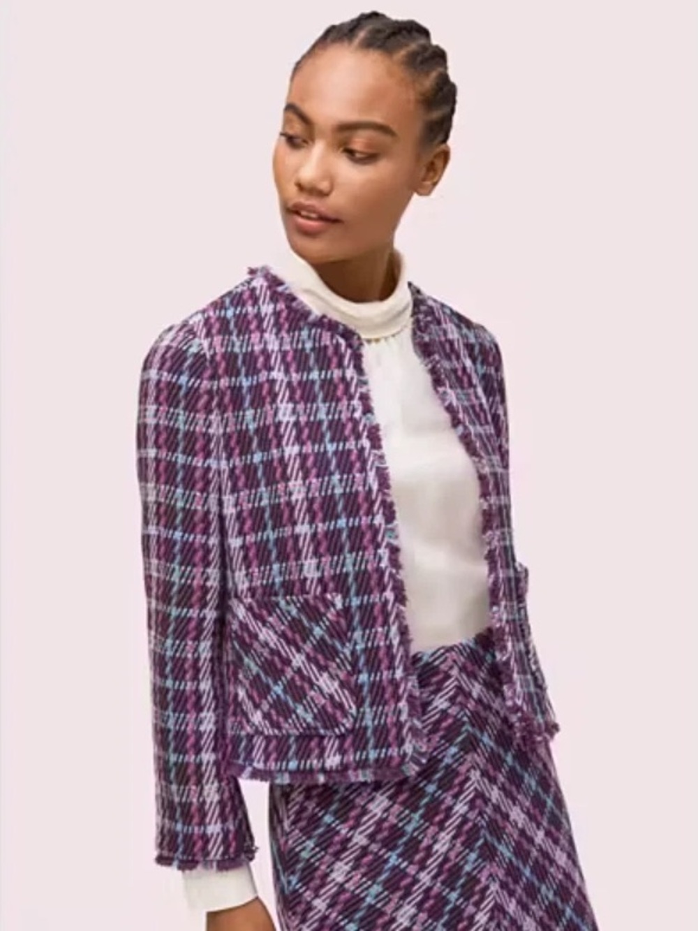 Kate Spade Purple Plaid Tweed Crop Jacket